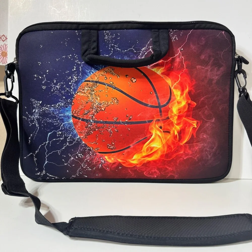 Richen Basketball Fire and Ice Laptop Bag Sleeve Case 15 in Black Neoprene